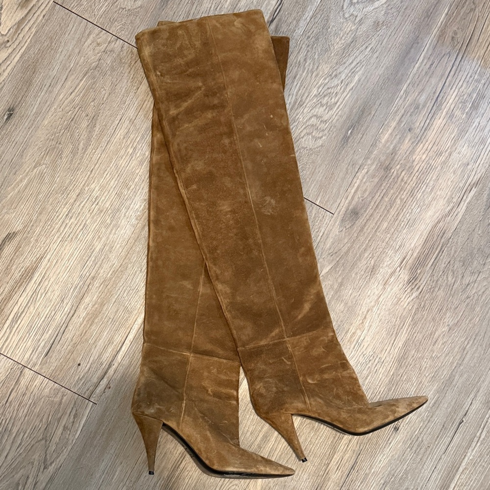Saint Laurent Brown Suede Over-the-Knee Boots